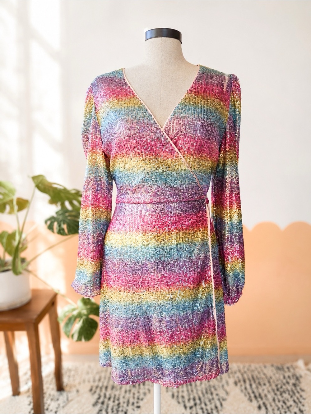 ModCloth Sequin 'Take A Shine' Rainbow Wrap Dress